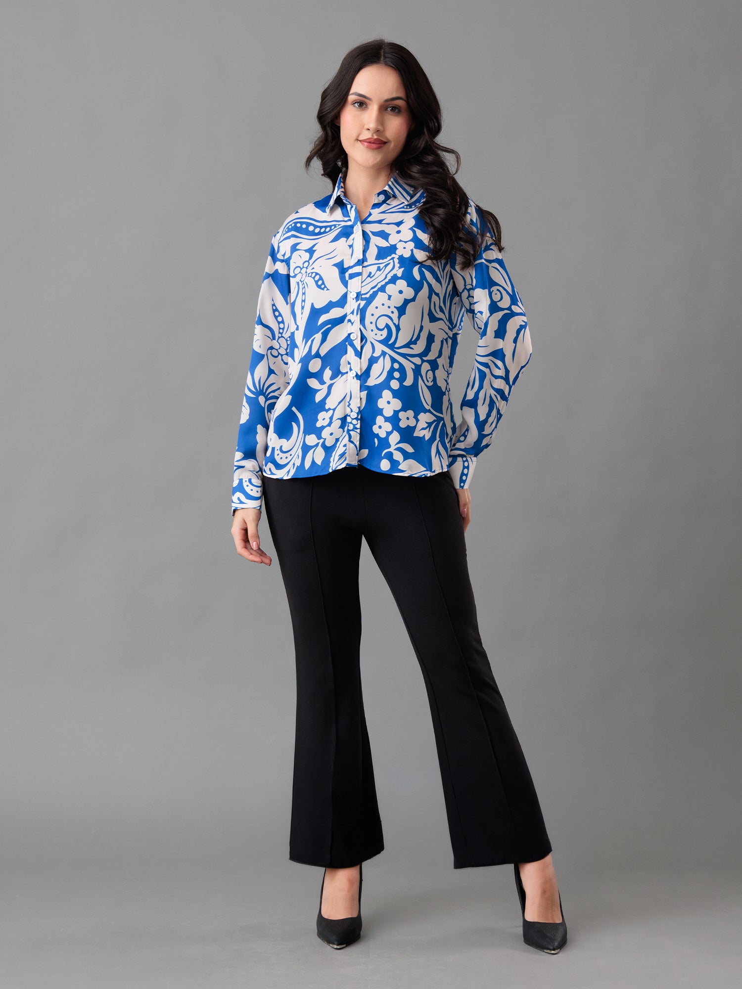 Azure Bloom Satin Shirt