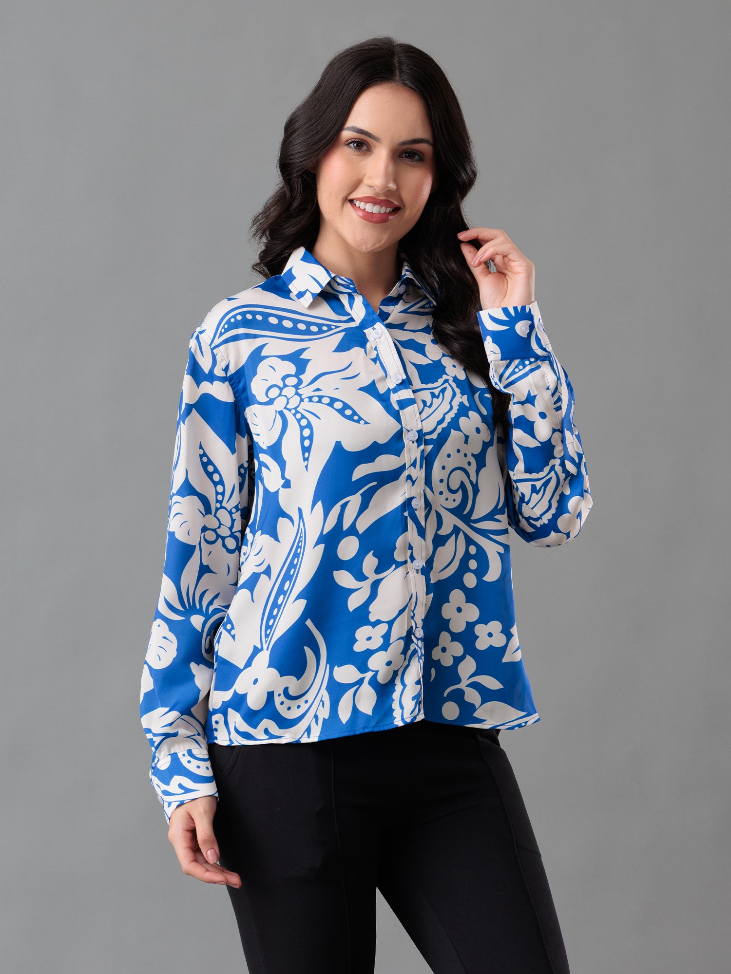 Azure Bloom Satin Shirt
