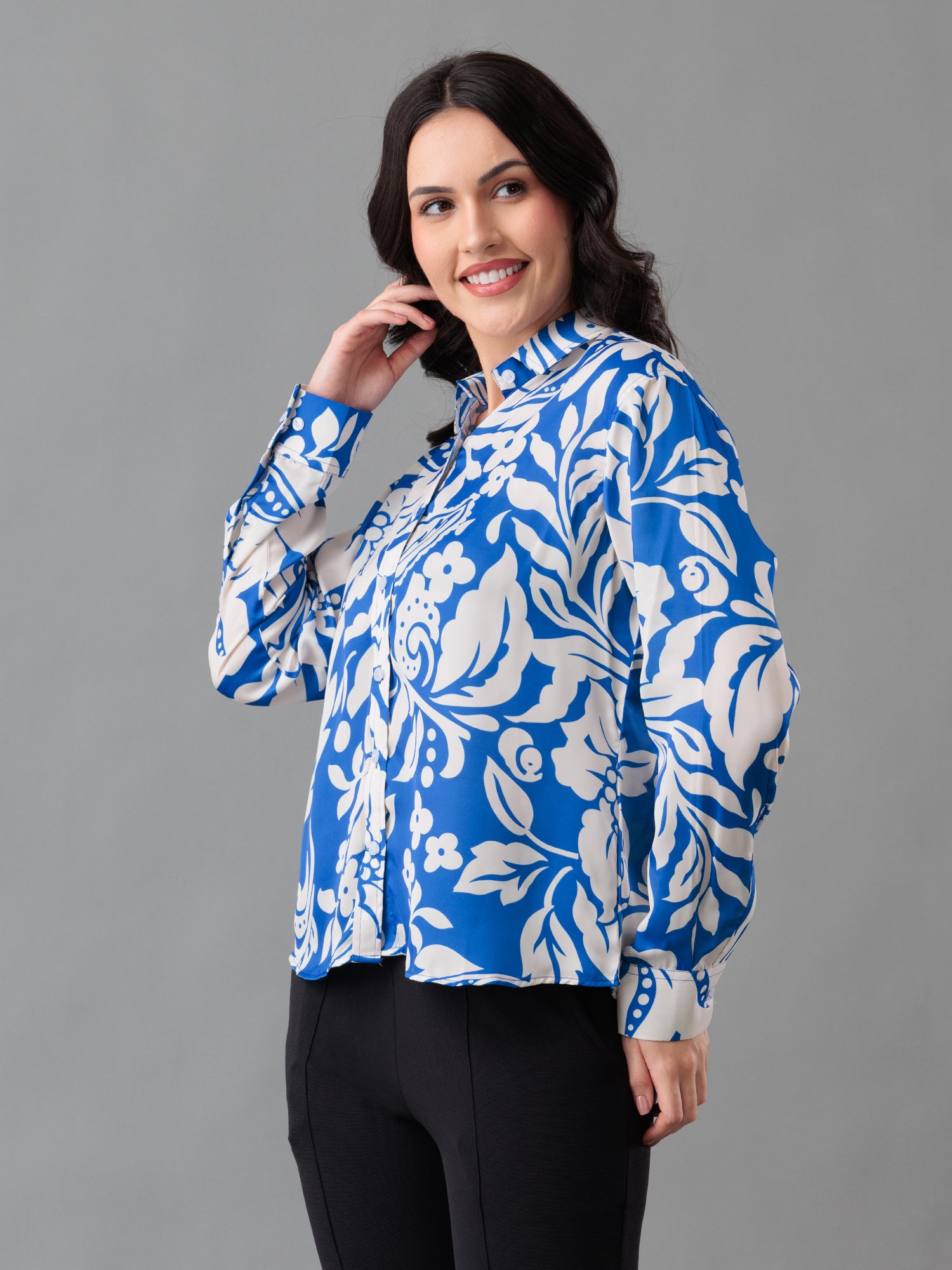 Azure Bloom Satin Shirt