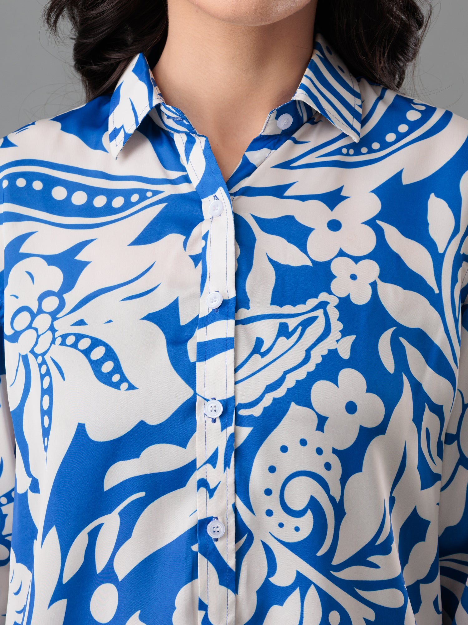 Azure Bloom Satin Shirt