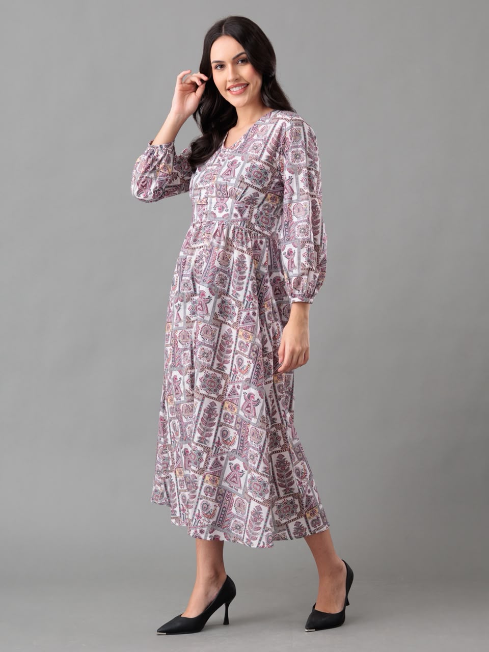 Vintage Motif Maxi Dress