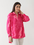 Fuchsia Swirl Crepe Shirt