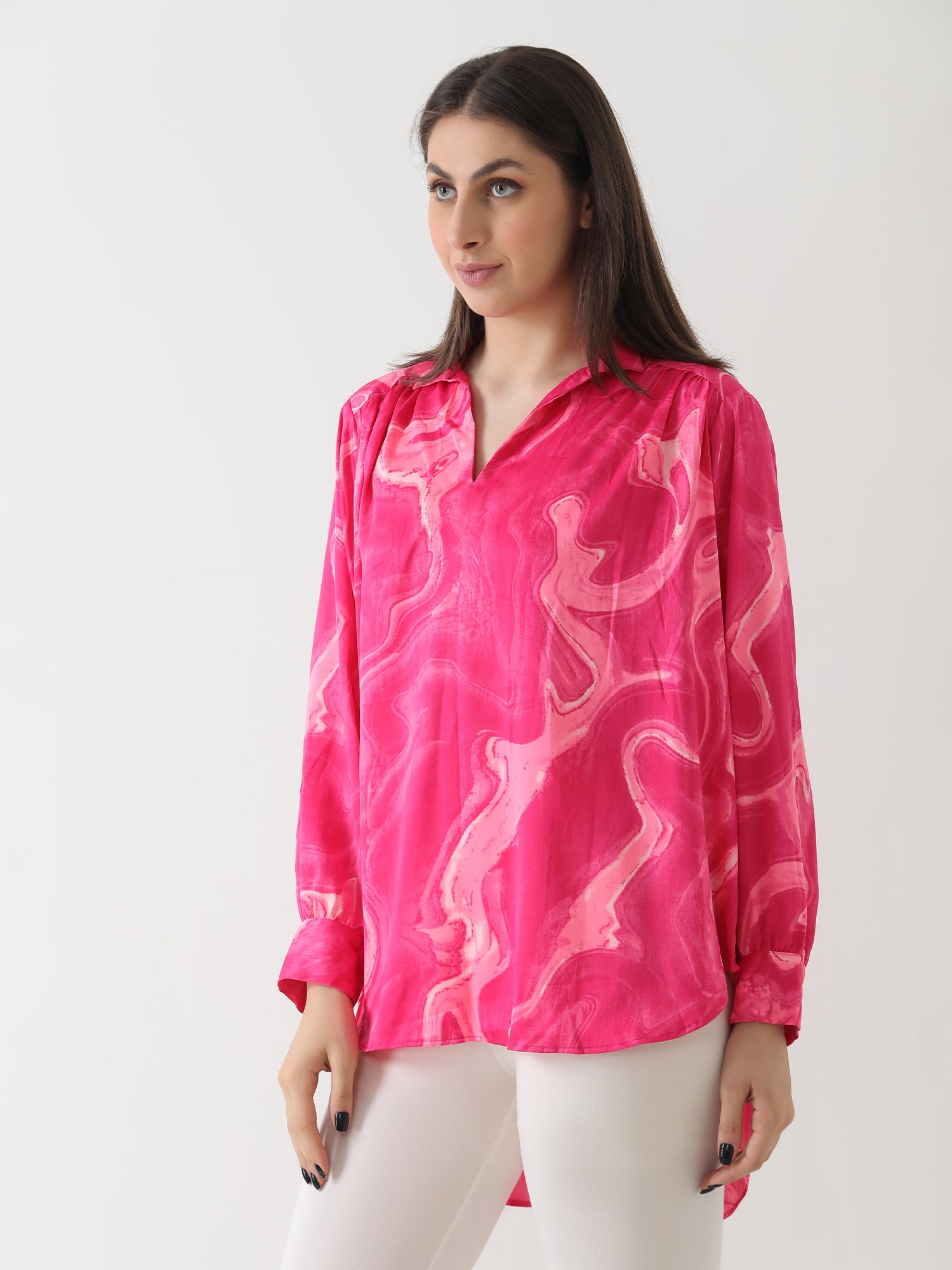 Fuchsia Swirl Crepe Shirt