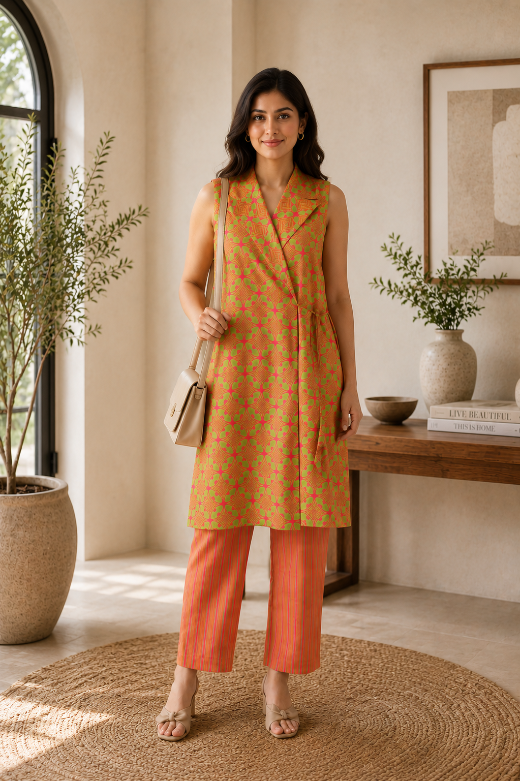 Coral Gleam Linen Co-ord Set