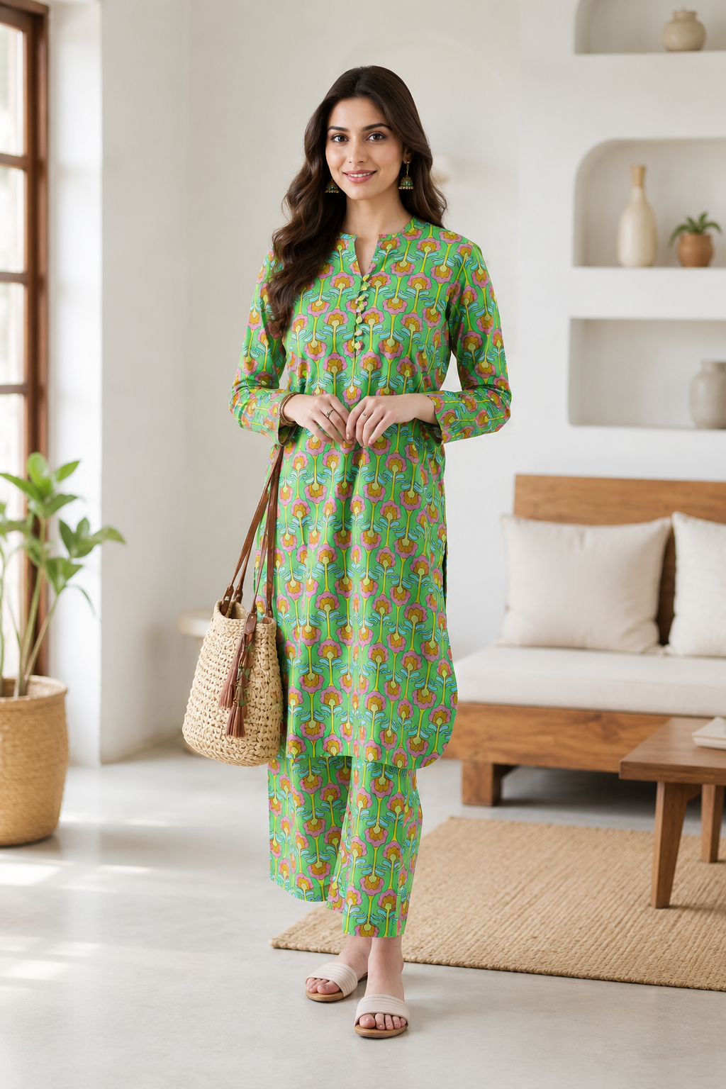 Tropical Bloom Cotton Kurta Pant Set