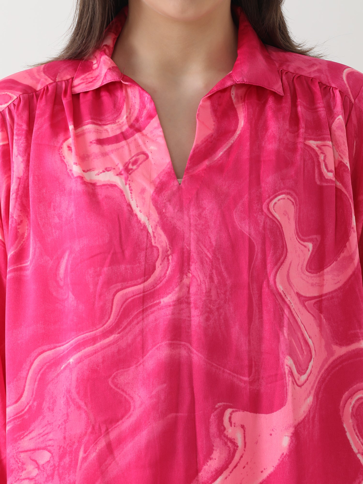 Fuchsia Swirl Crepe Shirt