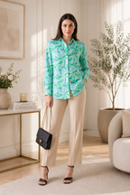 Aqua Swirl Print Crepe Shirt