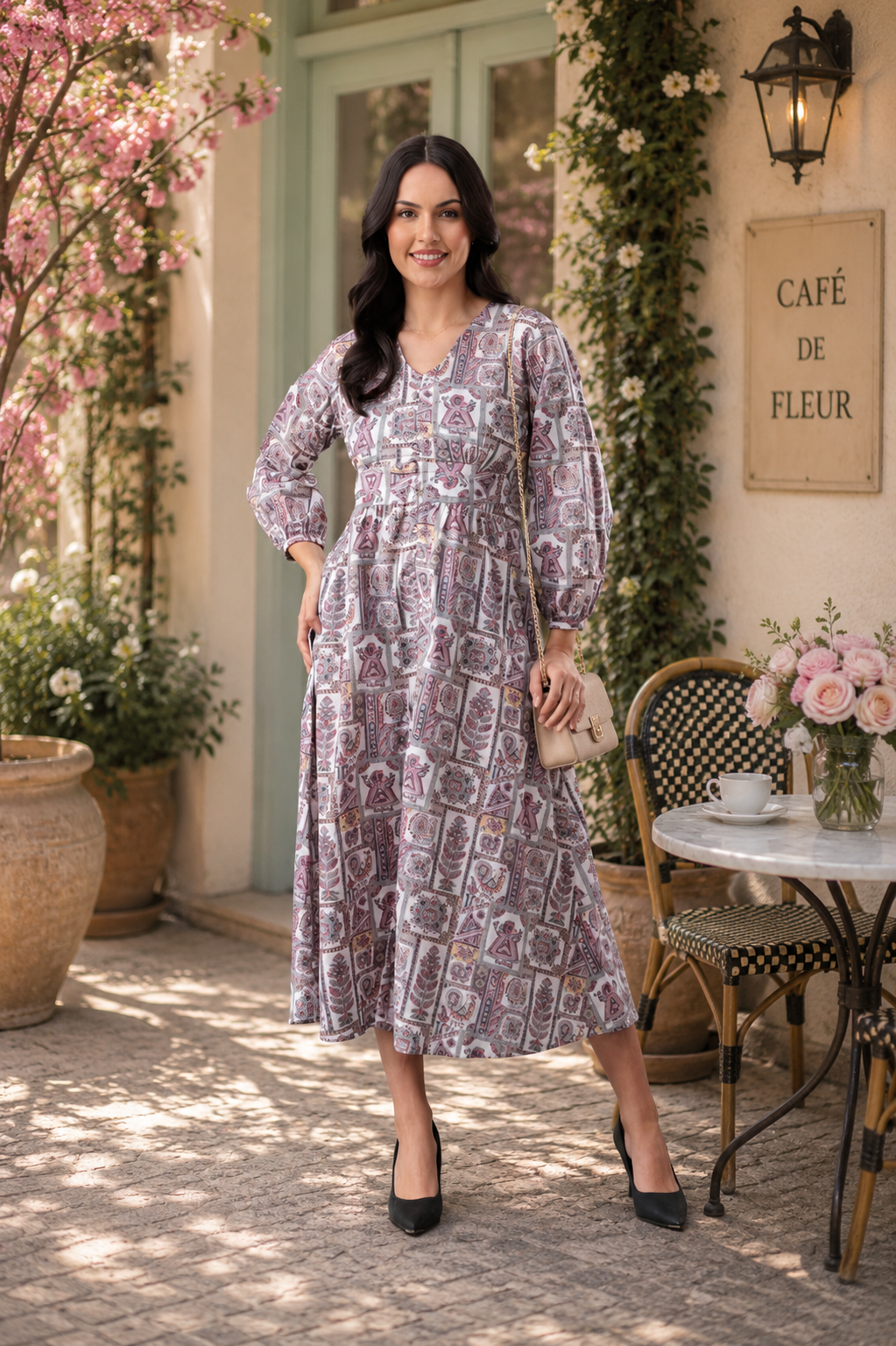 Vintage Motif Maxi Dress