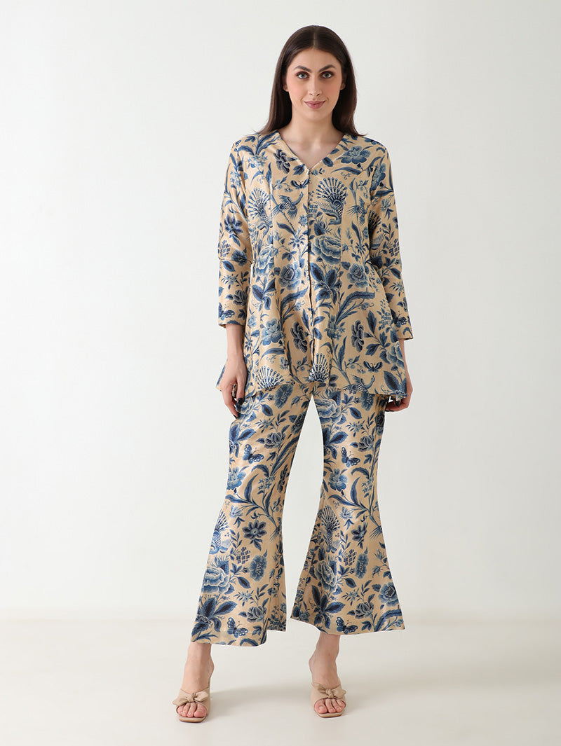 Ocean Bloom Banana Silk Co-ord Set