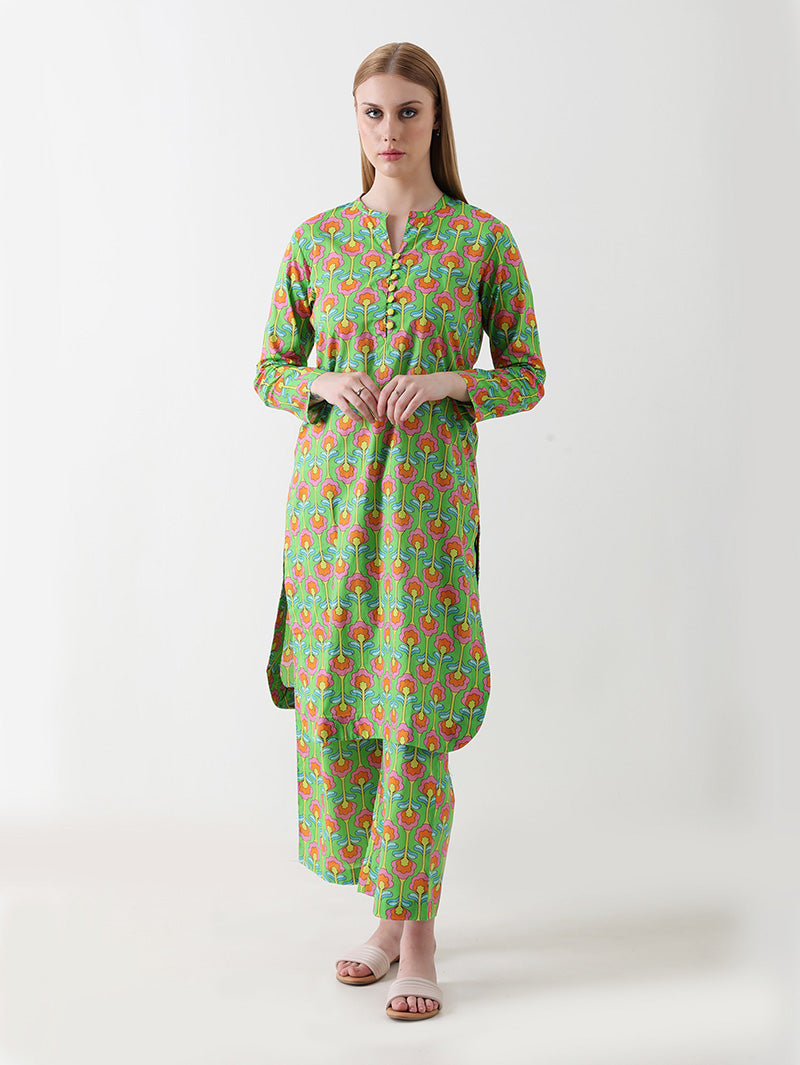 Tropical Bloom Cotton Kurta Pant Set