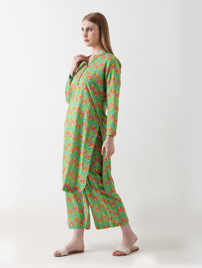 Tropical Bloom Cotton Kurta Pant Set