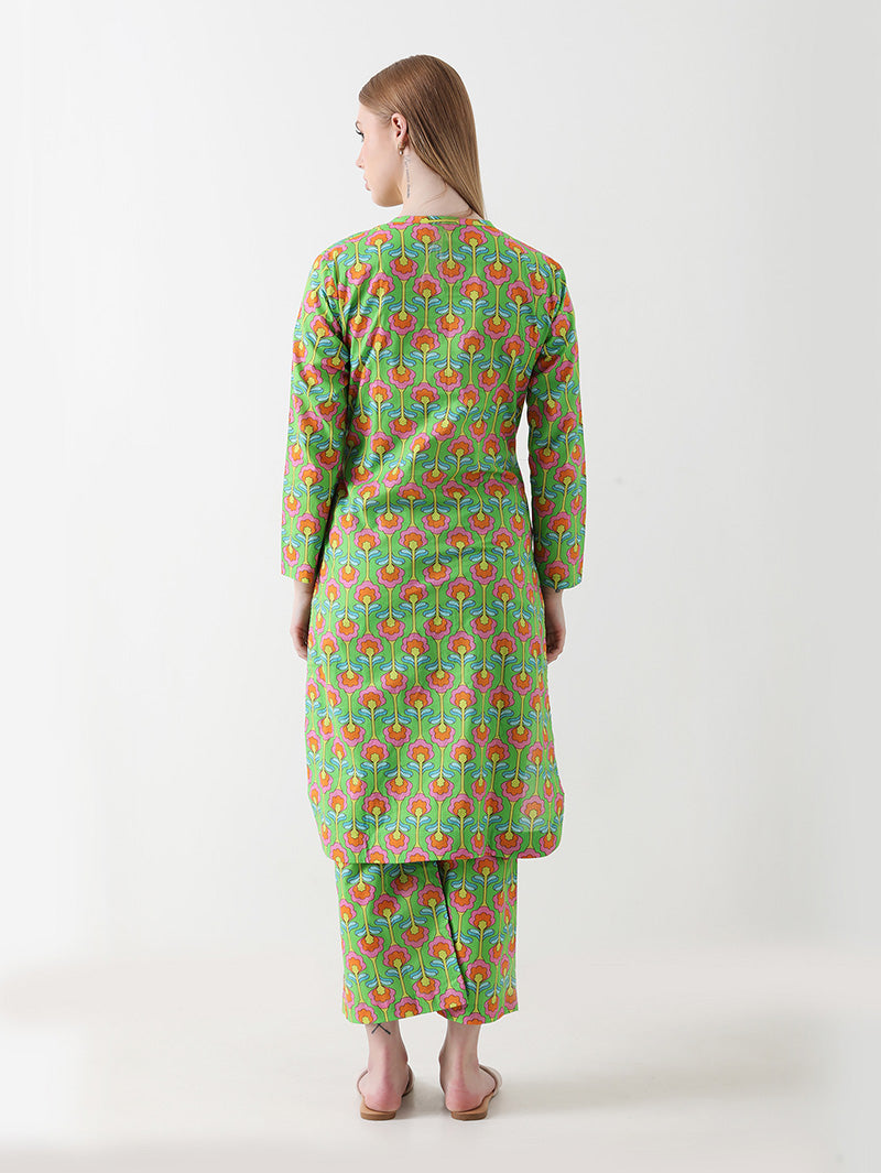 Tropical Bloom Cotton Kurta Pant Set
