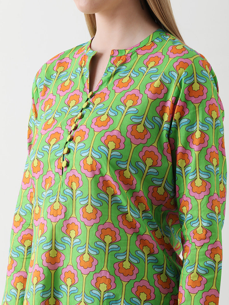 Tropical Bloom Cotton Kurta Pant Set