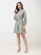 Paisley-Mini-Belted-Dress