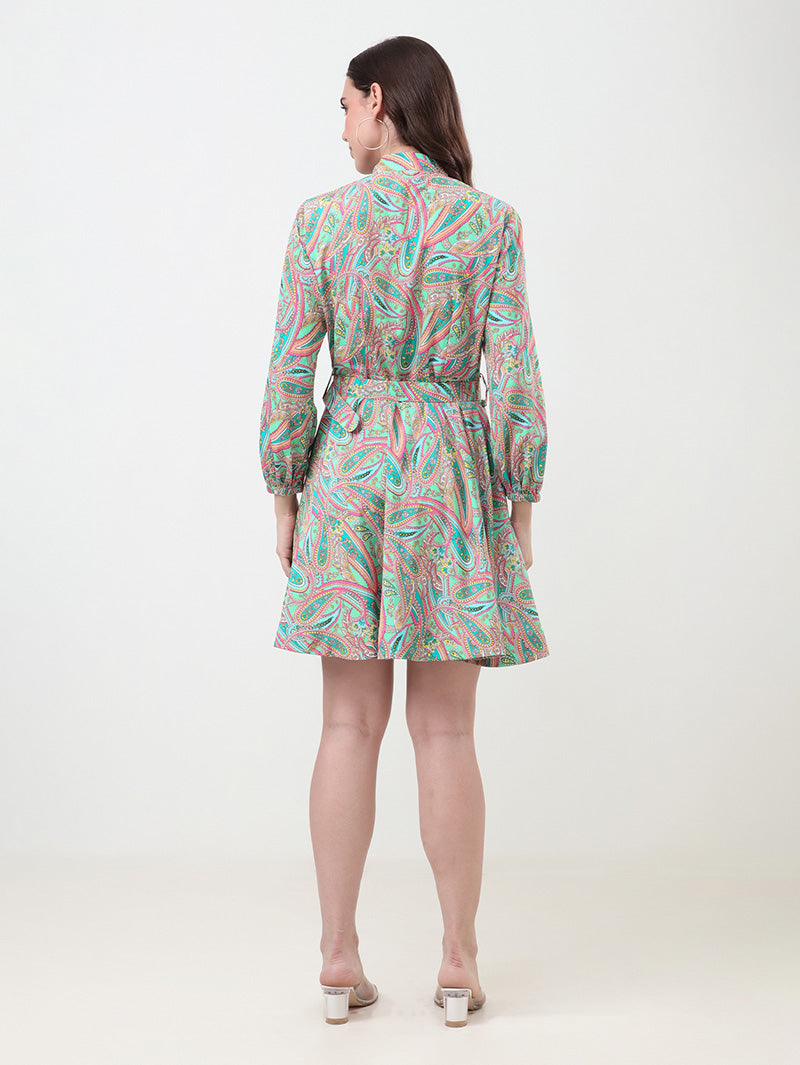 Paisley-Mini-Belted-Dress
