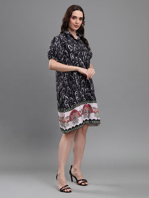 Black-Faces-Border-Print-Dress