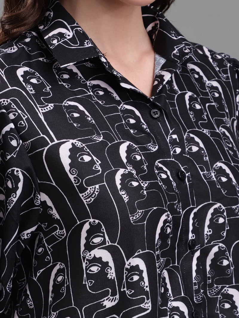 Black-Faces-Border-Print-Dress