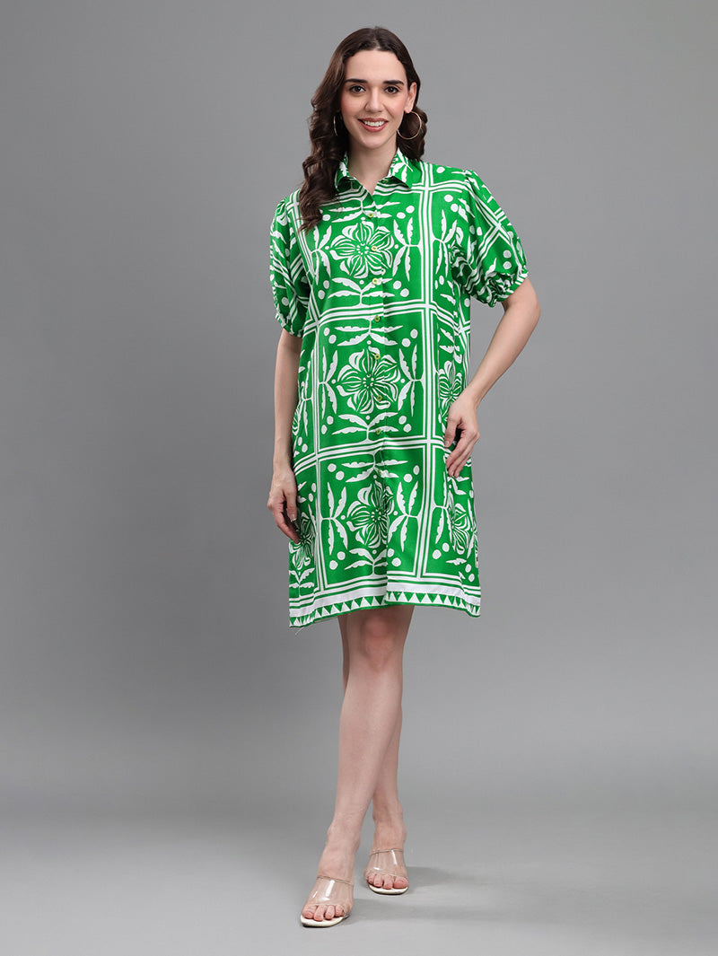 Green-Geometric-Print-Dress