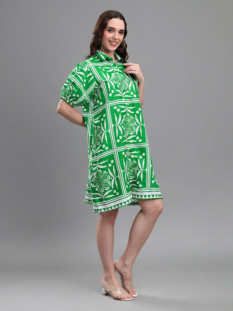 Green-Geometric-Print-Dress