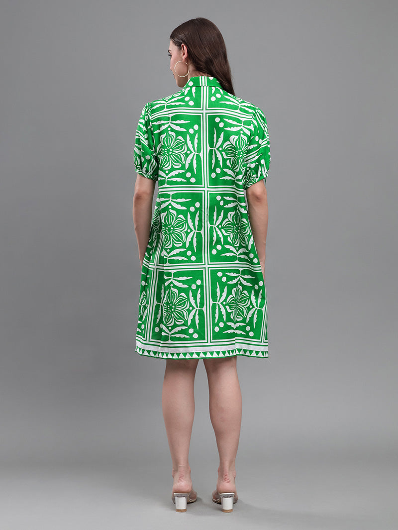 Green-Geometric-Print-Dress