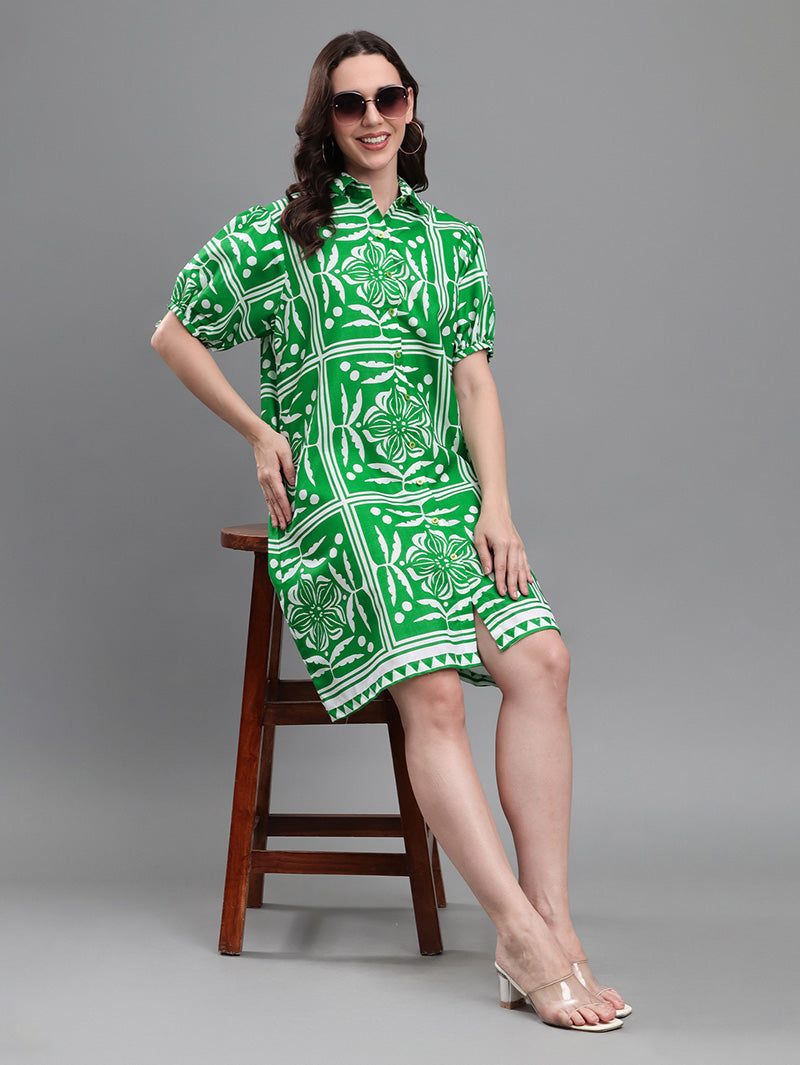 Green-Geometric-Print-Dress
