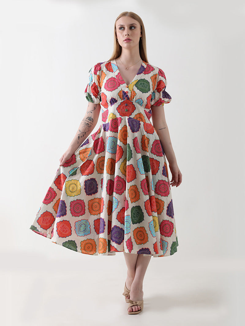 Multicolor-Floral-Midi-Dress
