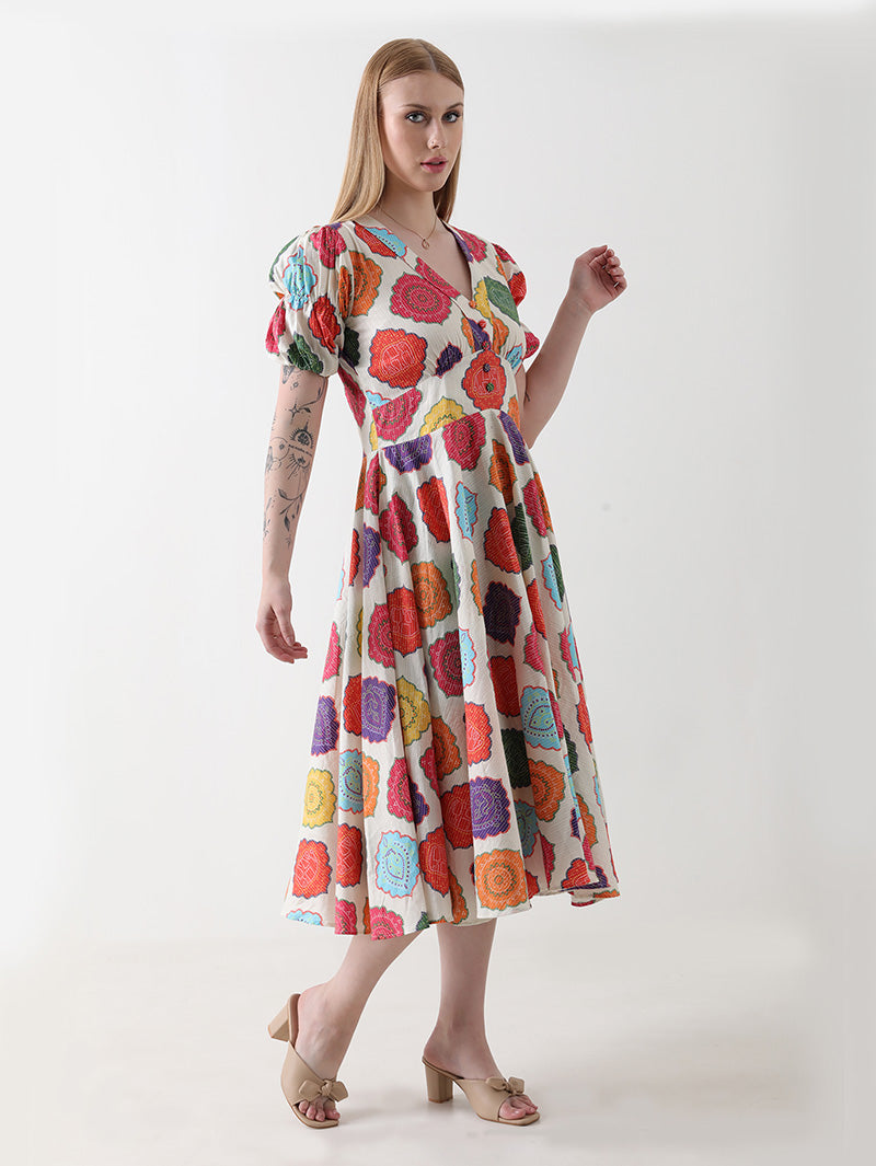 Multicolor-Floral-Midi-Dress