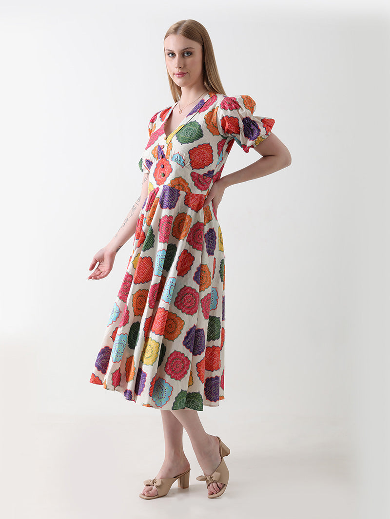 Multicolor-Floral-Midi-Dress