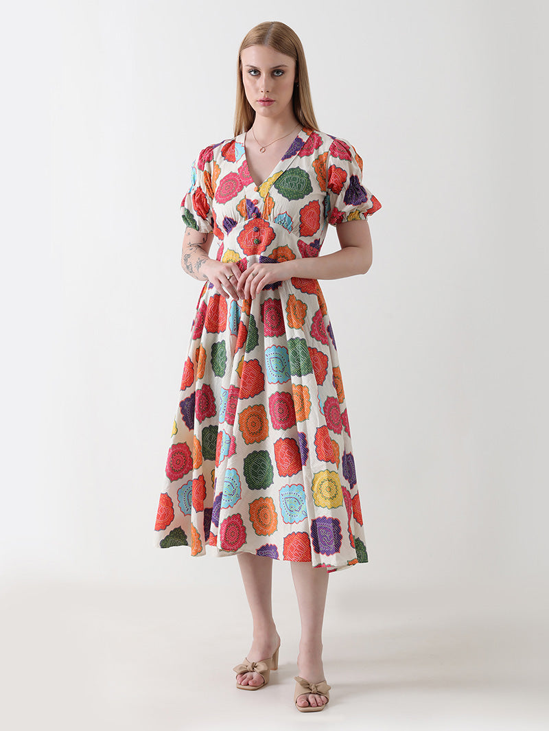 Multicolor-Floral-Midi-Dress