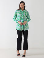 Aqua Swirl Print Crepe Shirt