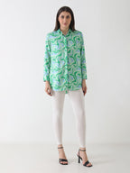 Aqua Swirl Print Crepe Shirt