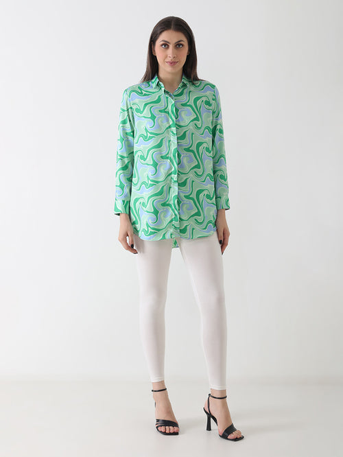 Aqua Swirl Print Crepe Shirt