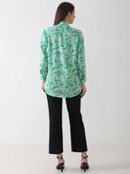 Aqua Swirl Print Crepe Shirt