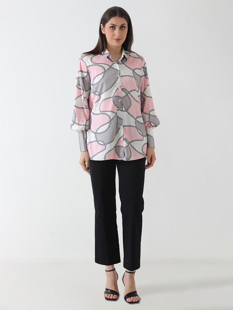 Blush Chain Print Satin Shirt
