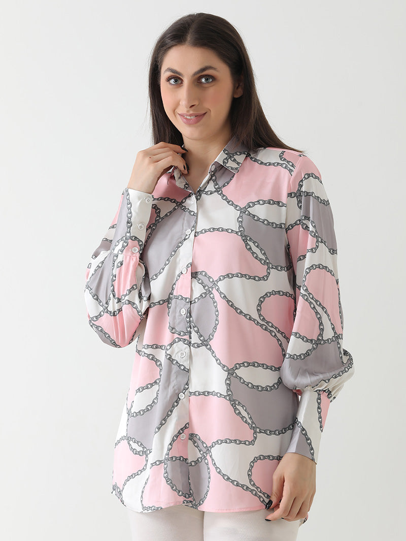 Blush Chain Print Satin Shirt