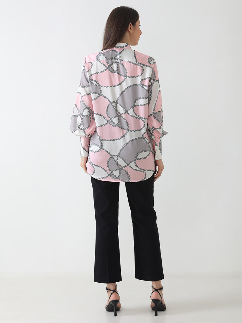 Blush Chain Print Satin Shirt