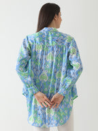 Blue Ikat Print Satin Shirt