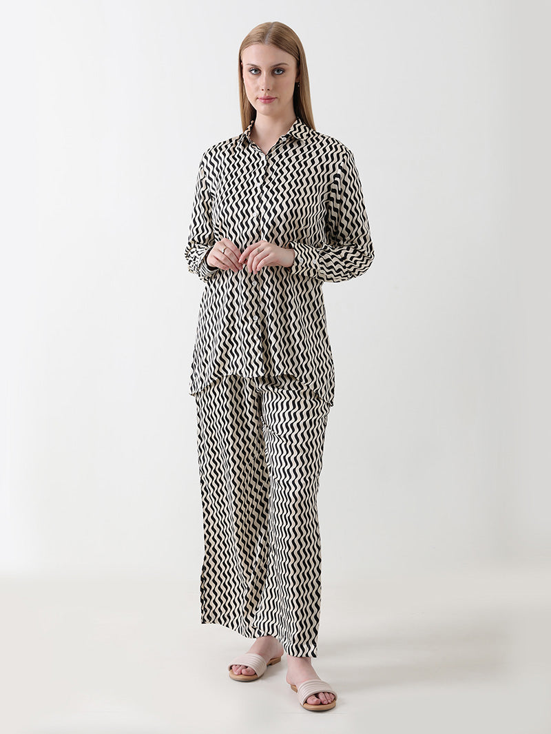 Monochrome Waves Georgette Co-ord Set