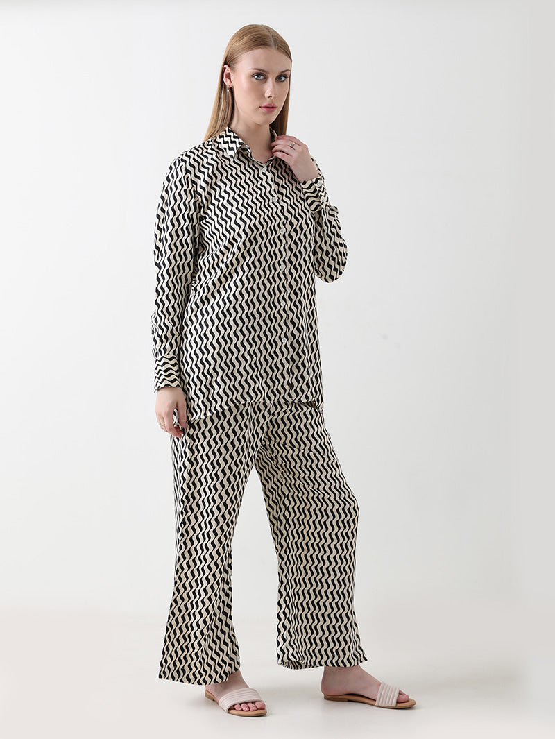 Monochrome Waves Georgette Co-ord Set