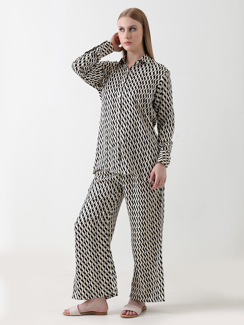 Monochrome Waves Georgette Co-ord Set