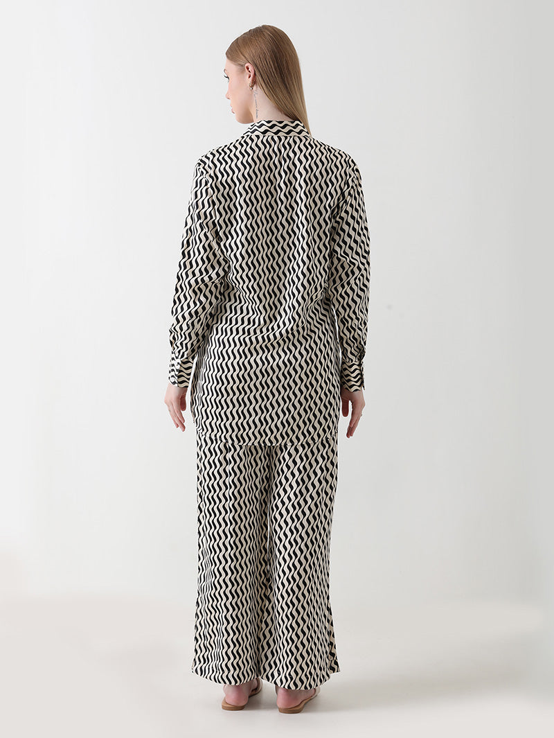 Monochrome Waves Georgette Co-ord Set