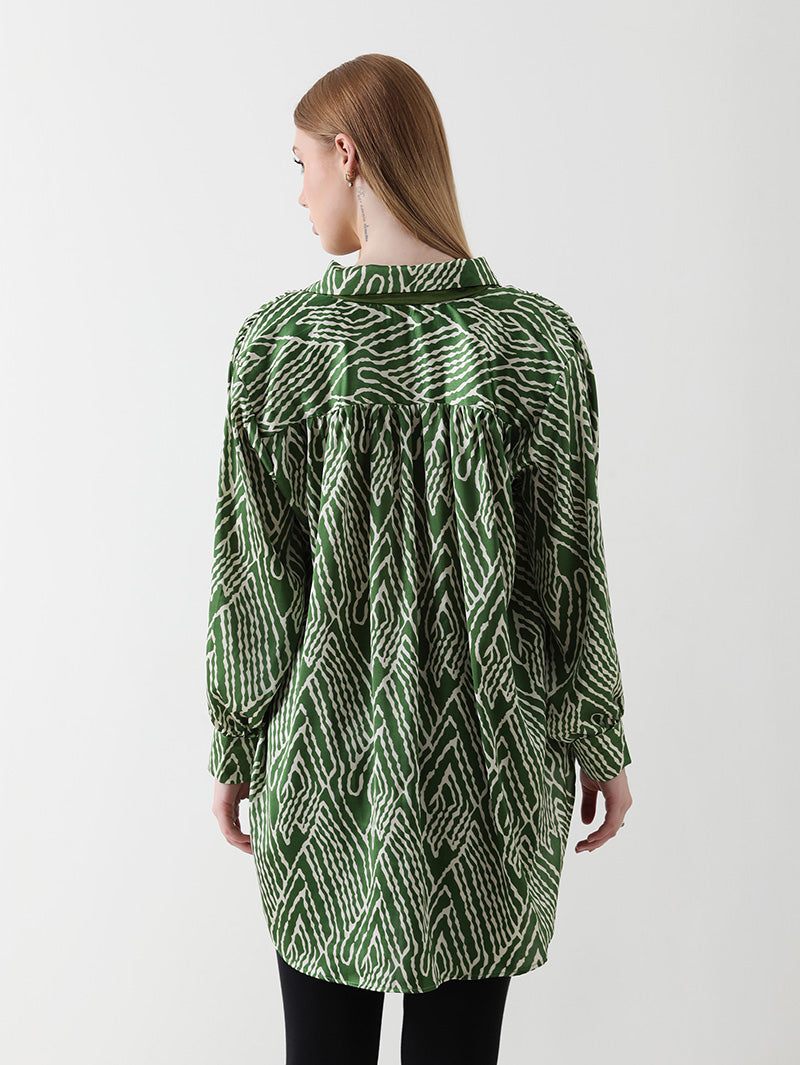 Emerald Abstract Satin Shirt