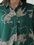 Emerald Leopard Print Satin Shirt