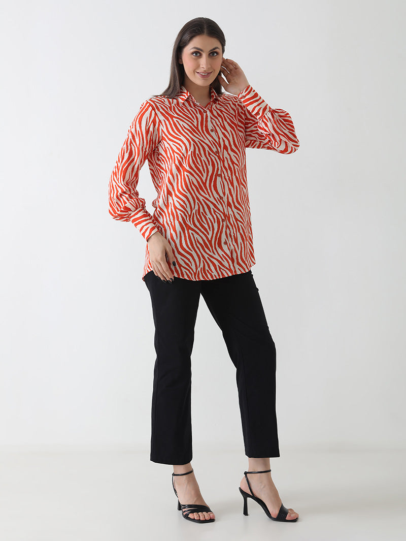 Fiery Zebra Print Georgette Shirt