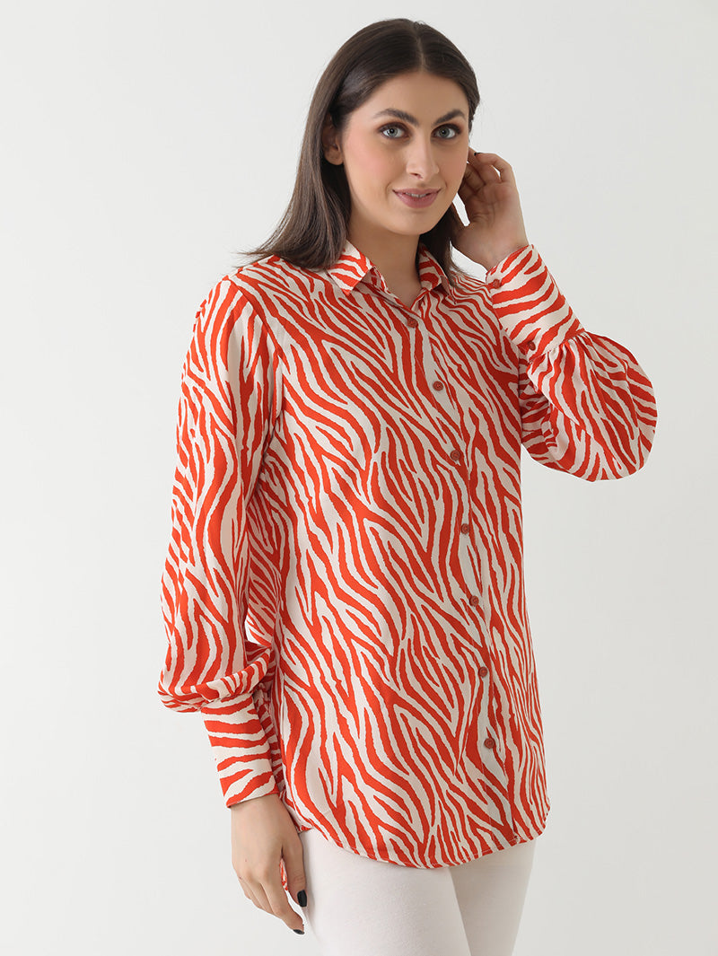 Fiery Zebra Print Georgette Shirt