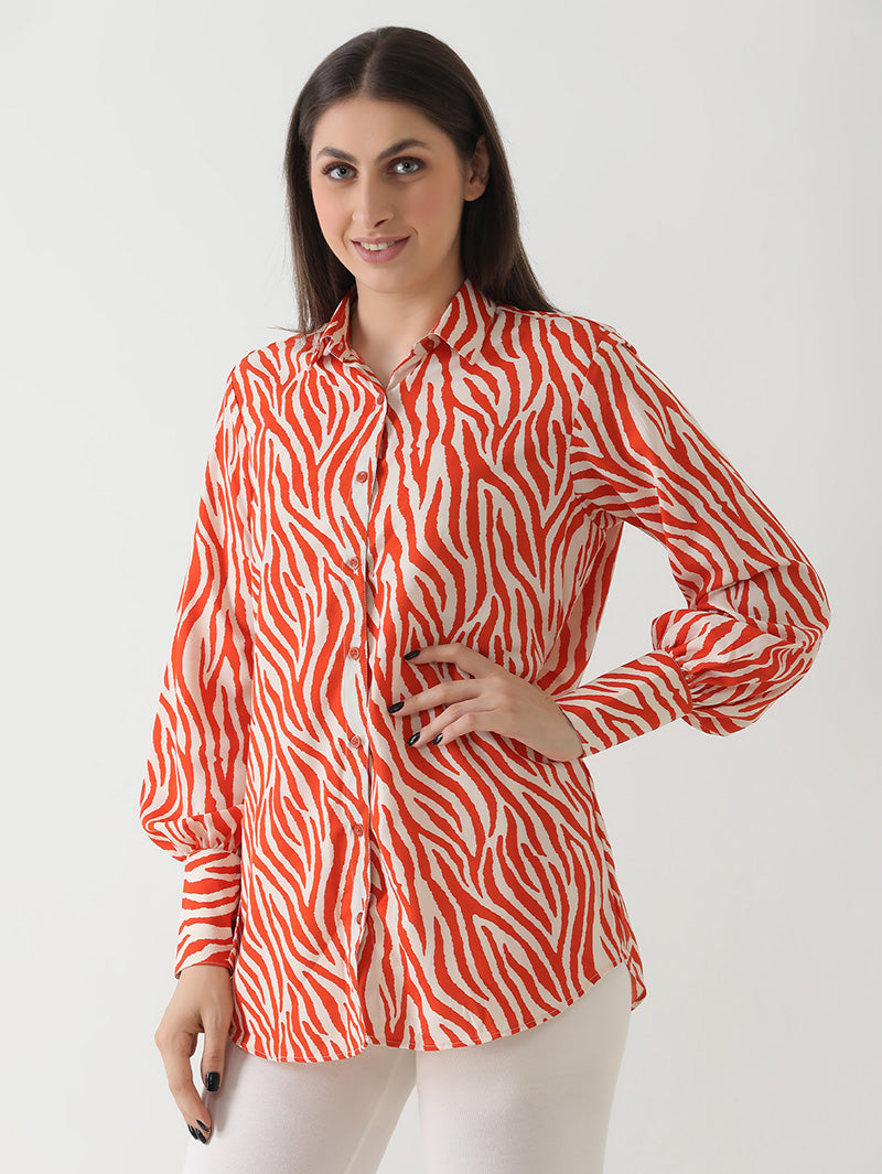 Fiery Zebra Print Georgette Shirt