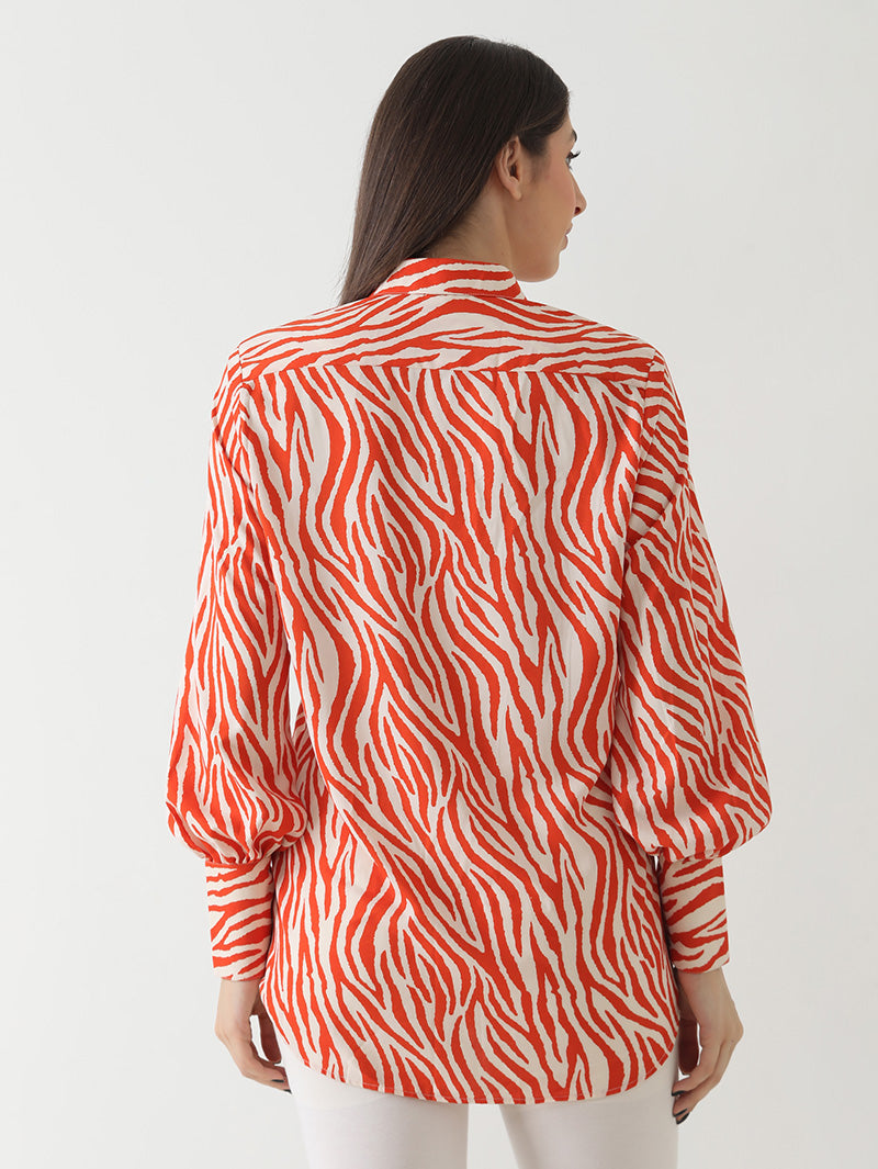 Fiery Zebra Print Georgette Shirt