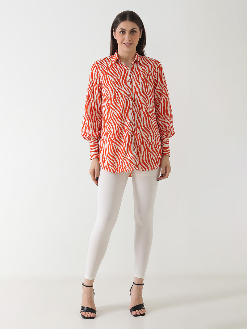 Fiery Zebra Print Georgette Shirt