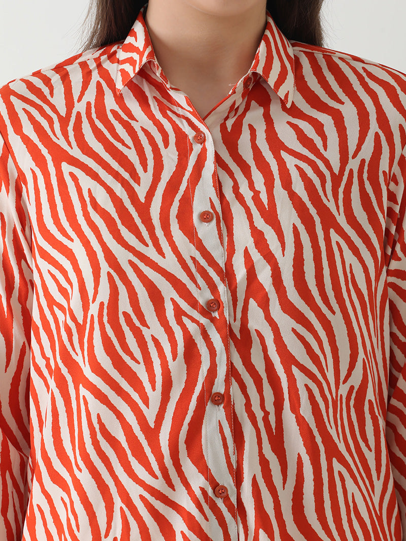 Fiery Zebra Print Georgette Shirt