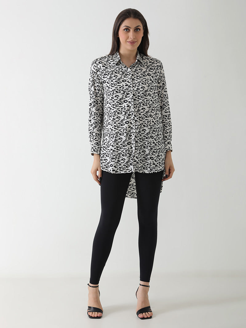 Monochrome Animal Print Long Shirt